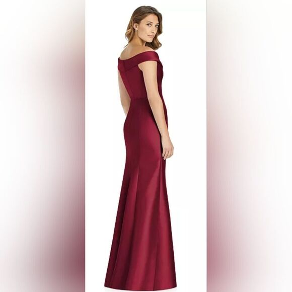 ALFRED SUNG Off-The-Shoulder Satin Gown NWT size 8-R Burgundy - Picture 2 of 6